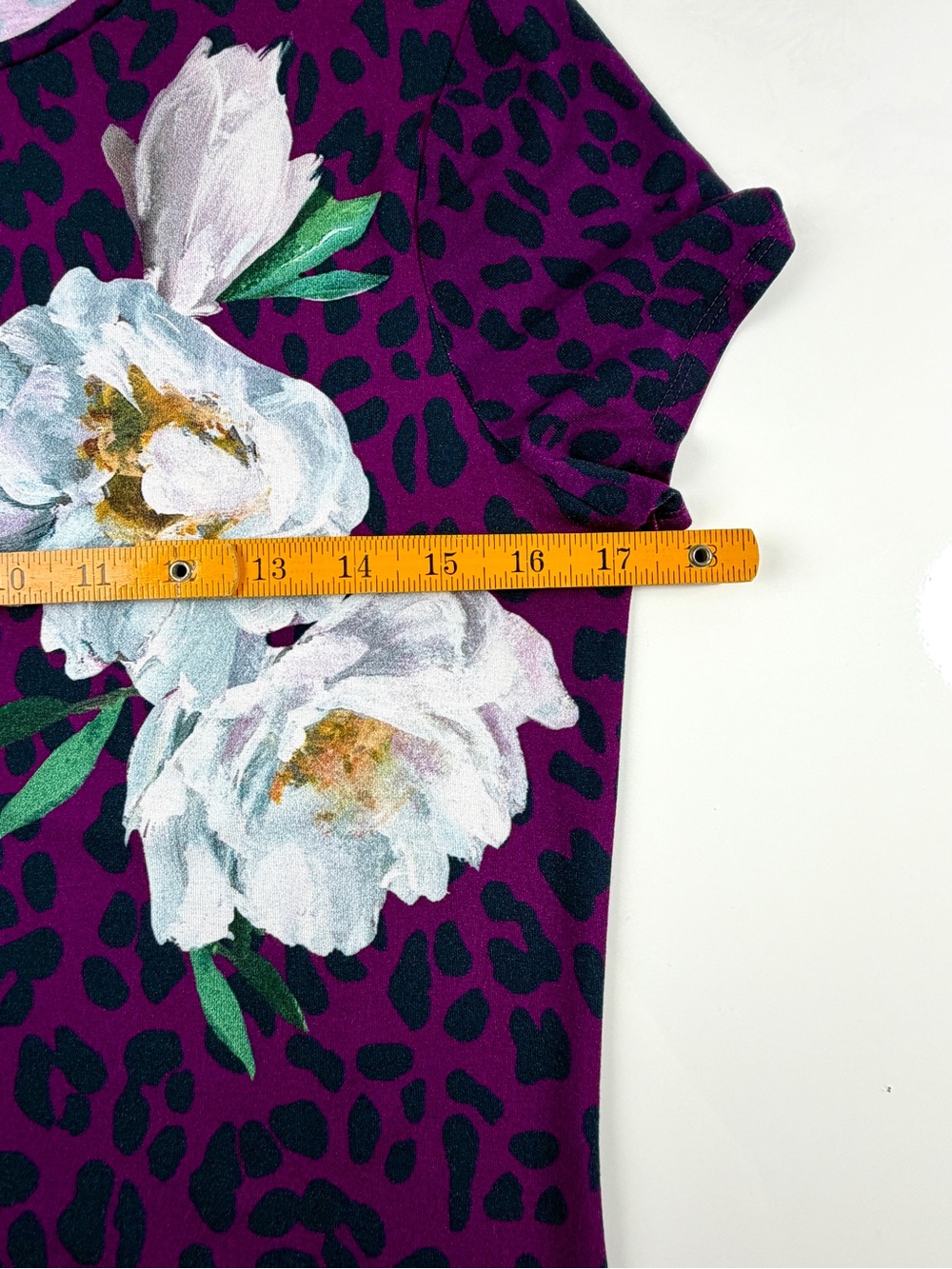 Ted Baker Purple Leopard & Floral Print Short Sleeve Blouse Top, Sz 3/Medium - Picture 10 of 11